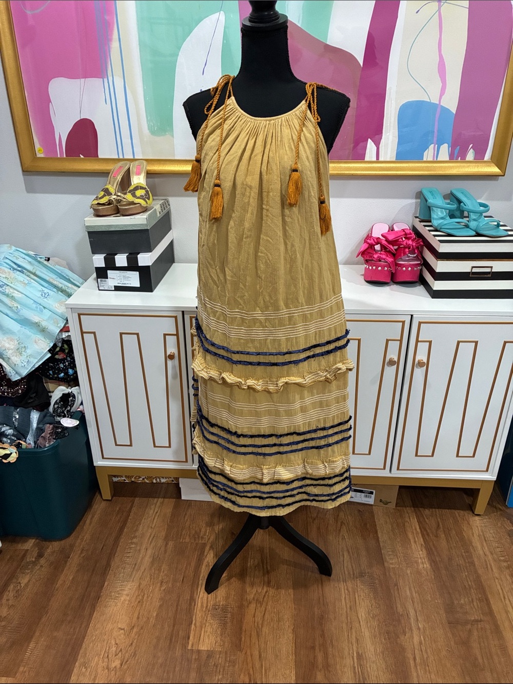 Girls' Mustard Tiered Tassel Sundress